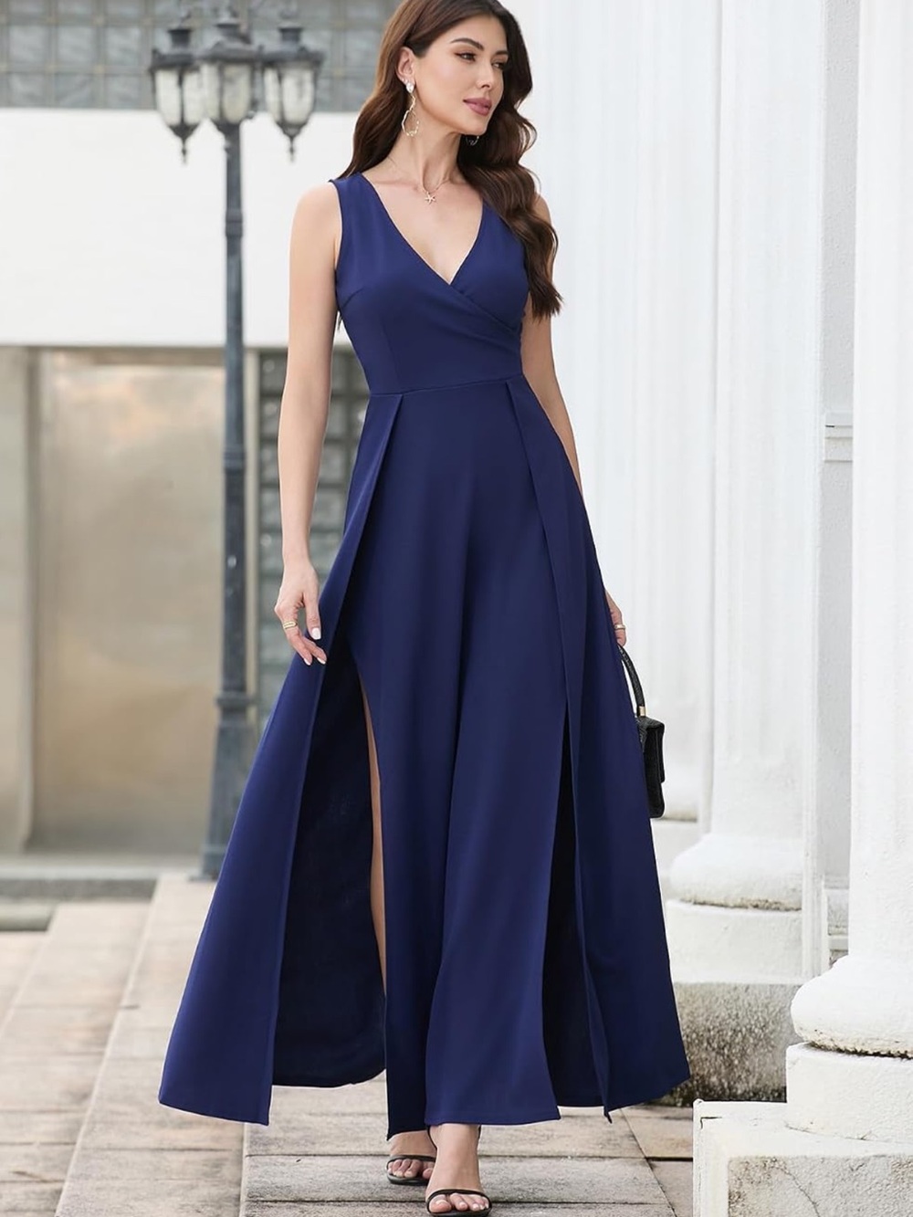 Mushare V Neck Slit Bottom Sleeveless Dress